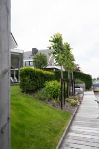 Tuin aan het water met een unieke overkapping Drachten