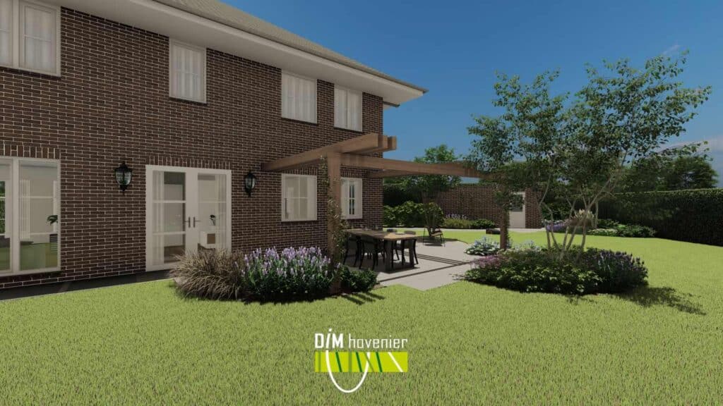 Professioneel tuinontwerp in Leek met strakke lijnen en natuurlijke beplanting