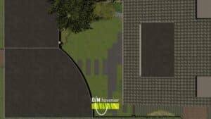 Tuinontwerp in vogelvluchtperspectief met duidelijke structuur.