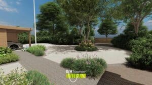 Luxe entree met cirkelvormige oprit en natuurlijke erfafscheiding