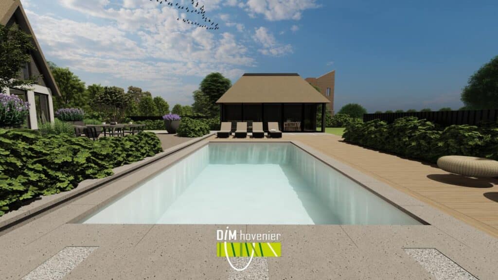 Ligweide aan het zwembad in landelijke tuin