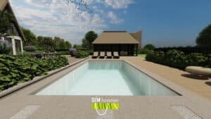 Ligweide aan het zwembad in landelijke tuin