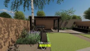 Moderne achtertuin met loungehoek en vaste planten