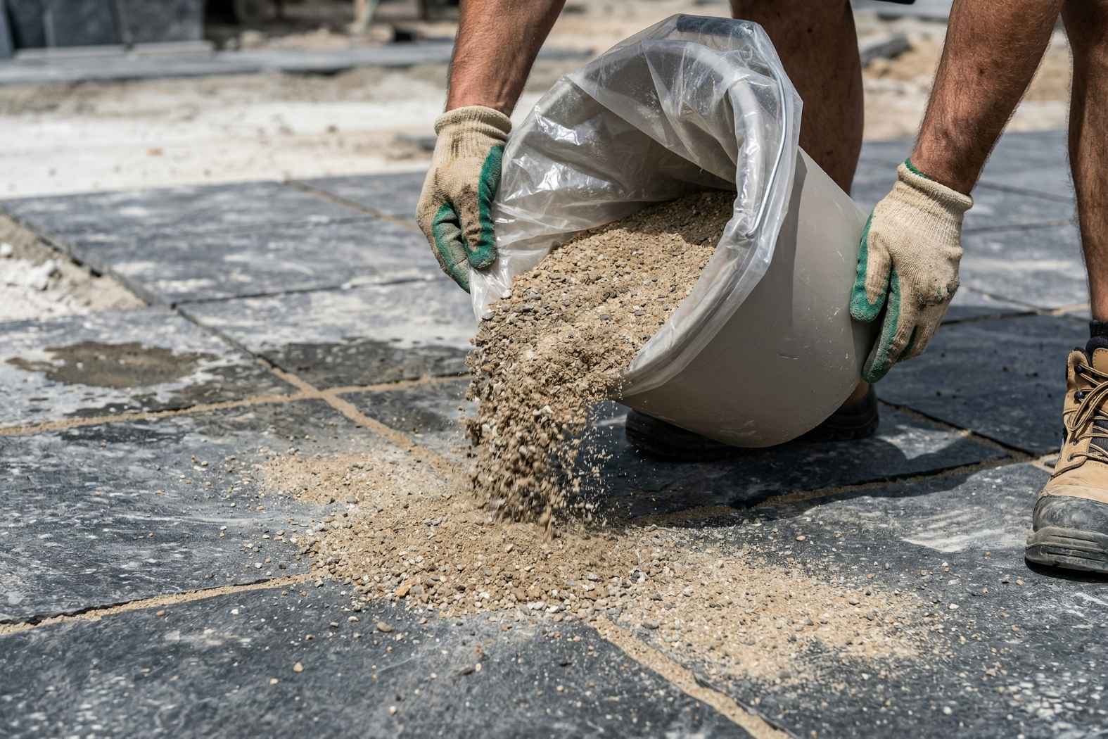 Voegmortel verdelen over terrasbestrating
